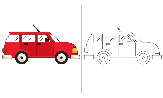 Children coloring book illustration Red Wagon Car