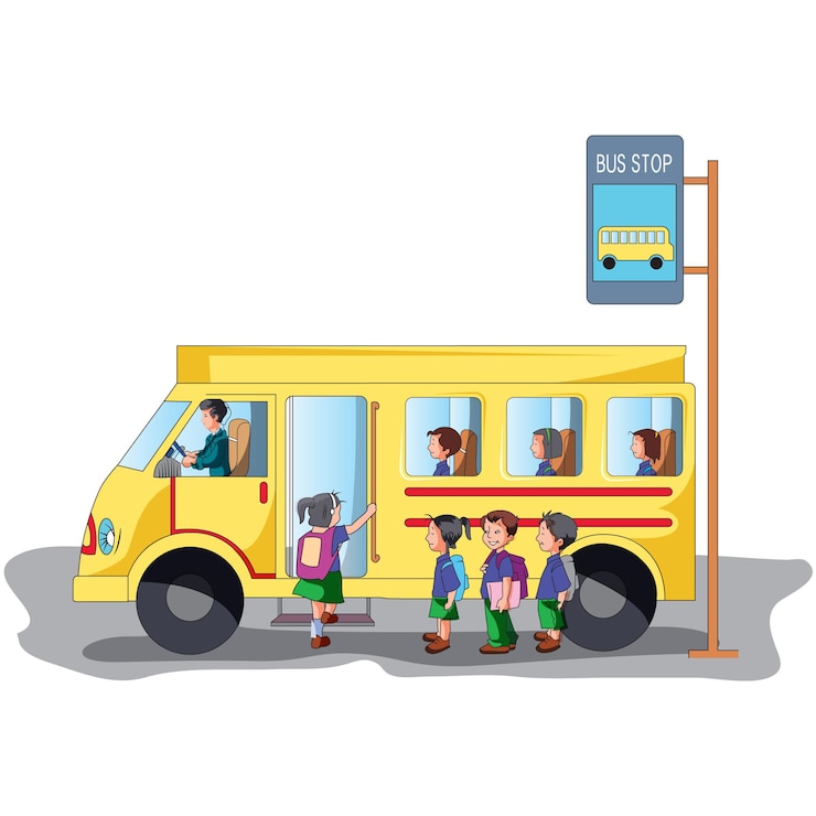 Vector children's boarding the school bus vector illustration