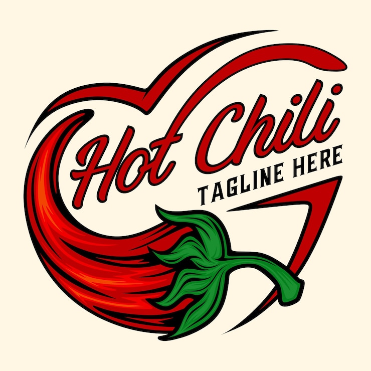 Vector chili logo red chili element with burning flame for sauce label natural spicy food product brand