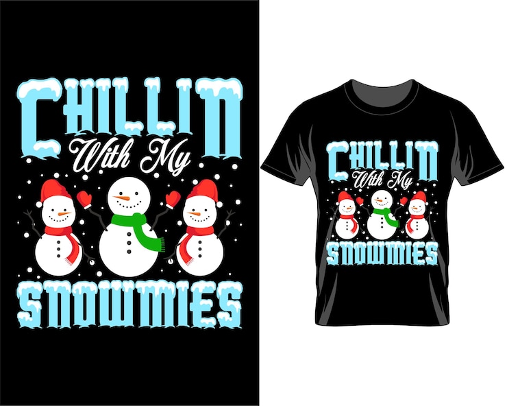 Vector chillin with snowmies christmas quotes t shirt design vector