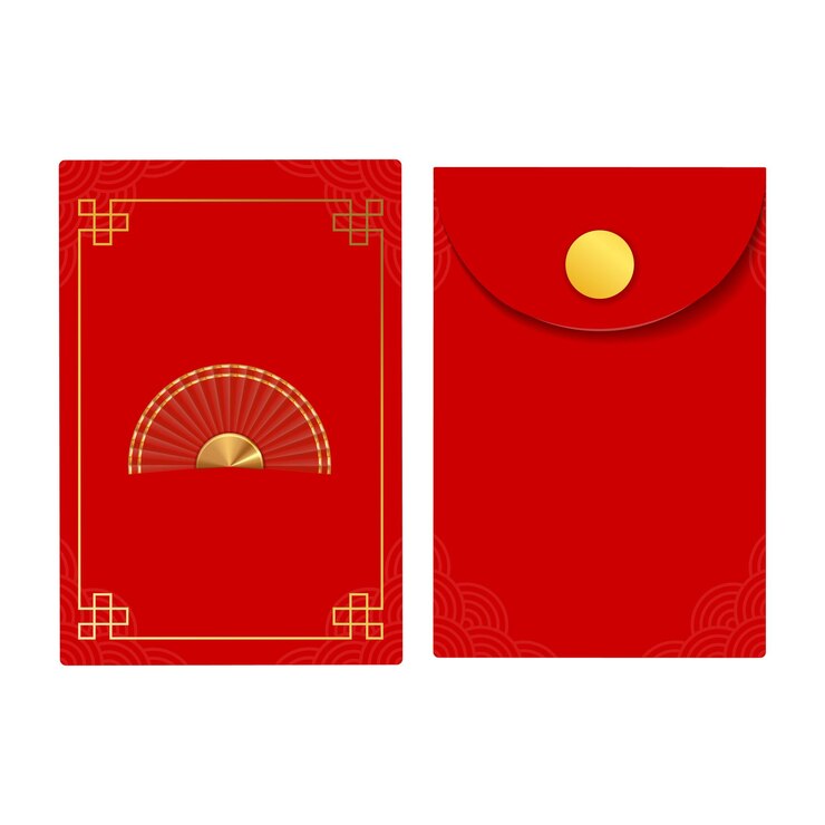 Chinese angpao envelope design red Hongbao envelope isolated Chinese angpao gift with paper fan icon