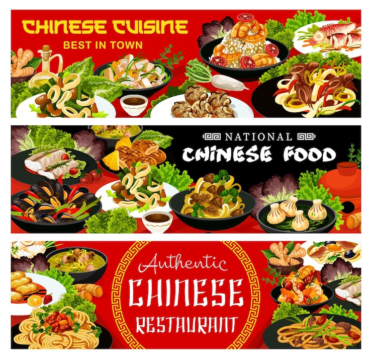Vector chinese food vector dishes asian cuisine banners