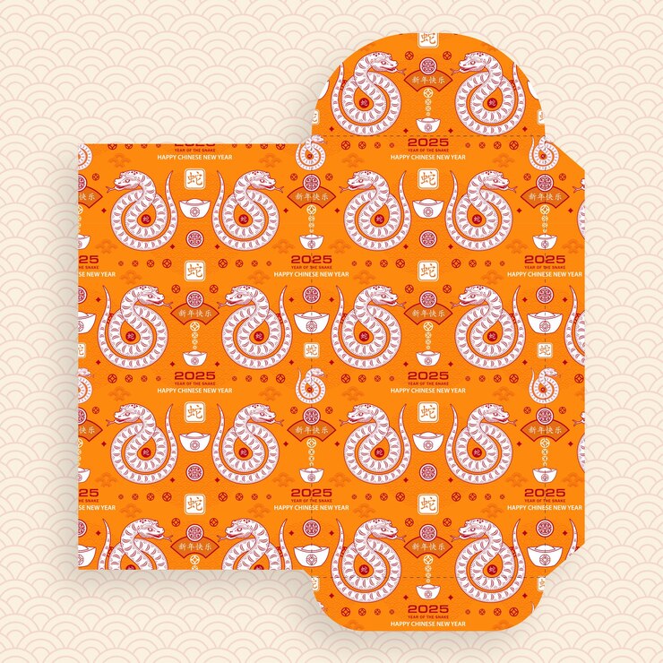 Vector chinese new year 2025 lucky red envelope money pocket on color background for the year of the snake