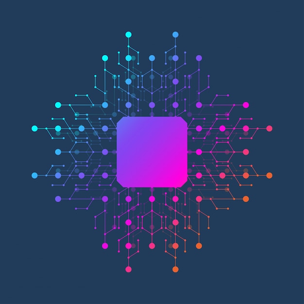 Chip illustration icon - computer chip symbol or design element. Computer chip or microchip processor for Artificial Intelligence (AI) concept.