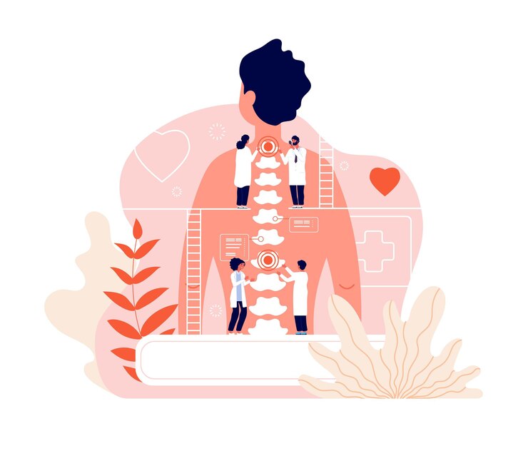 Vector chiropractor. spine disease diagnosis problems and treatment pain.