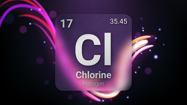 Chlorine Cl 017 Halogen Glass Morphism Element Periodic Table Chemical Symbol Atomic Mass