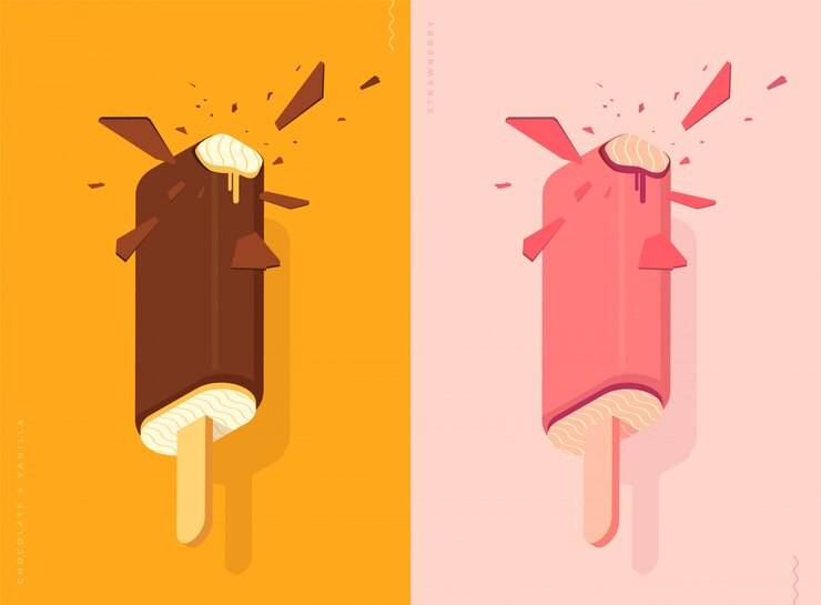 Vector chocolate and strawberry ice lolly