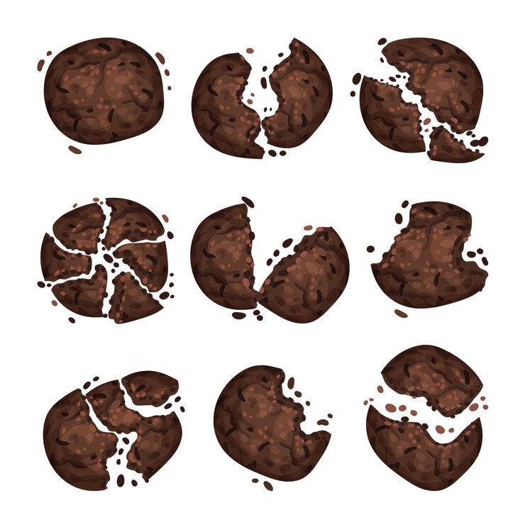 Vector chocolate cookie crumbs and chips isolated on white background vector set