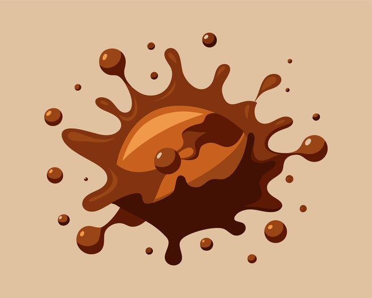 Chocolate splashes with small drops and curvy flows