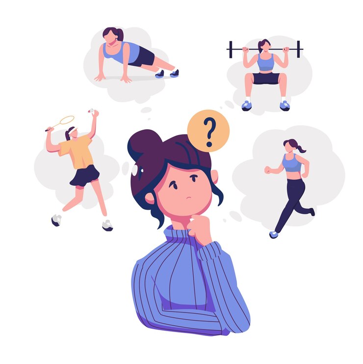 Vector choice of sport physical activity concept flat graphic vector illustrations isolated on white background