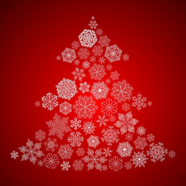 Christmas Background with Christmas Tree made of white Snowflakes