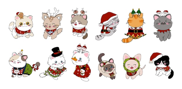 Christmas cat on white background vector illustration