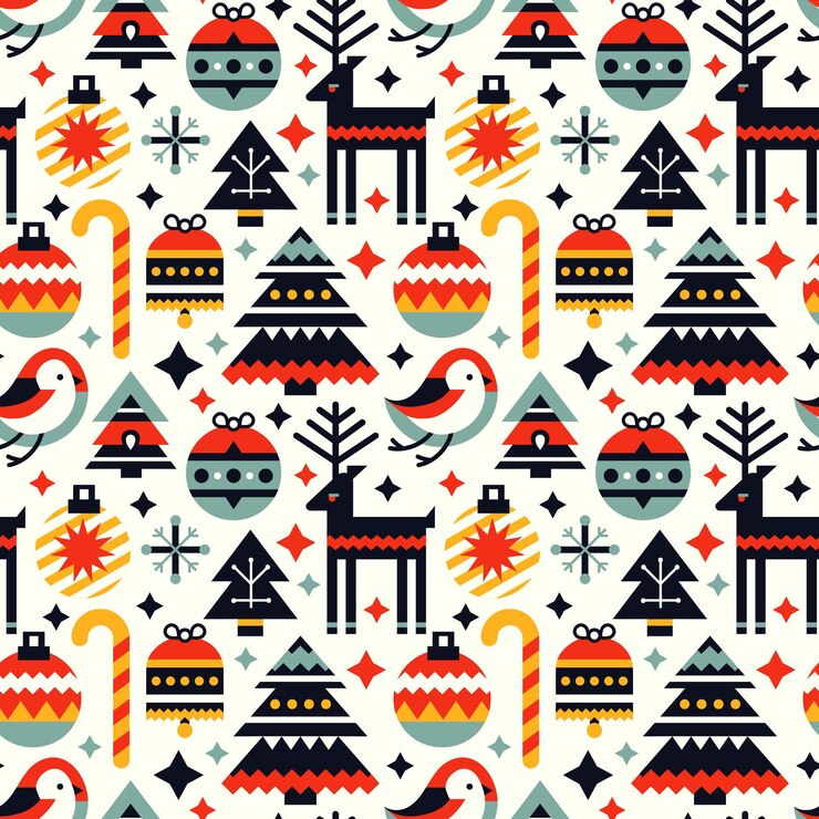 Christmas decoration geometric vector seamless pattern geometric decorations cute holiday