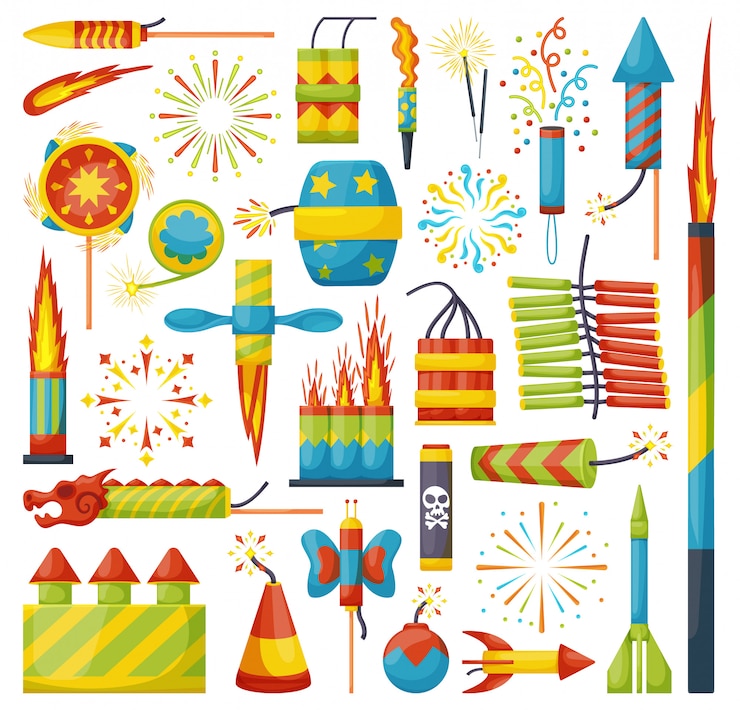 Vector christmas firework cartoon icon set