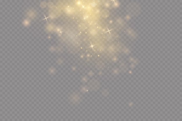 Christmas golden dust yellow sparks and golden stars shine with a special light Vector sparkles