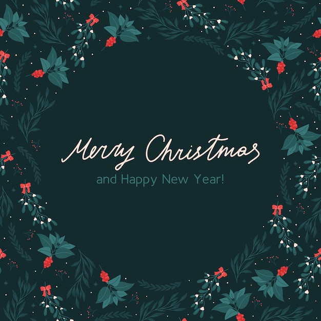 christmas greeting card with copy space for text and floral seamless pattern vector illustration