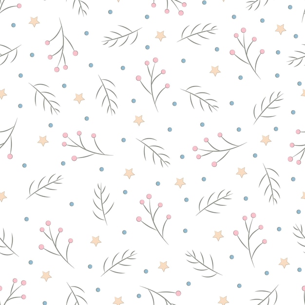 christmas, new year, holidays seamless pattern with painted twigs on a transparent background. winter texture for printing, paper, design, fabric, decor, gift, food packaging, backgrounds.
