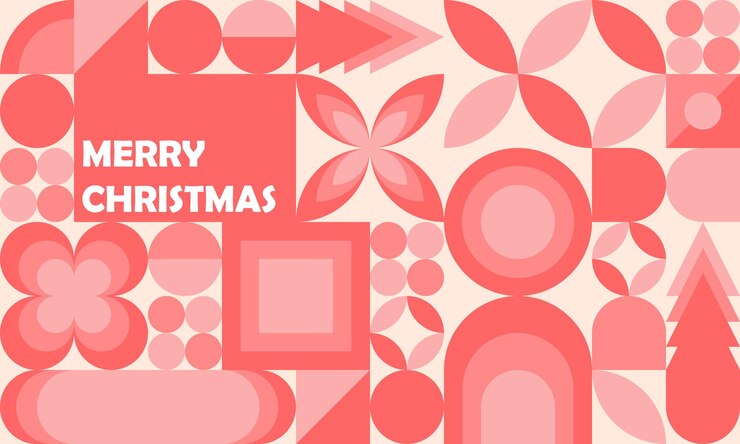 Christmas poster in geometric style with pink color