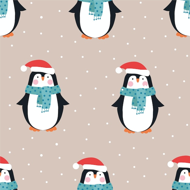 Christmas seamless pattern with penguins. 