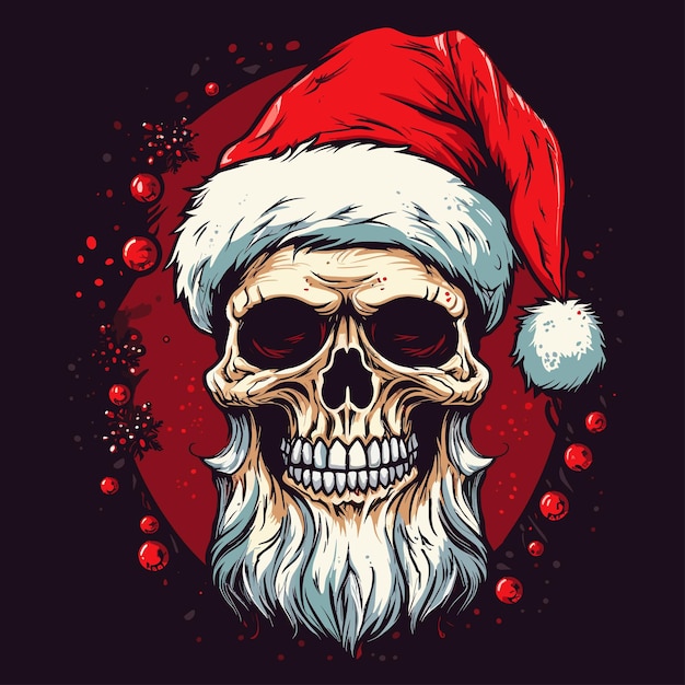 Christmas Skull Vector Illustration Tshirt design