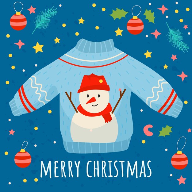 Christmas sweater Cute flat style Postcard Merry Christmas Vector illustration
