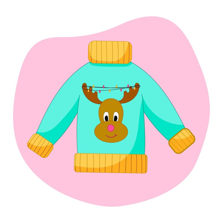 Christmas sweater with reindeer, winter season, flat cartoon vector illustration isolated element