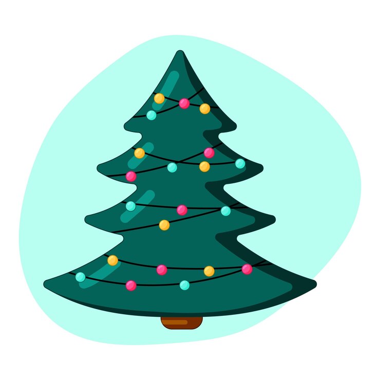 Christmas tree decorated with garland vector illustration flat cartoon style