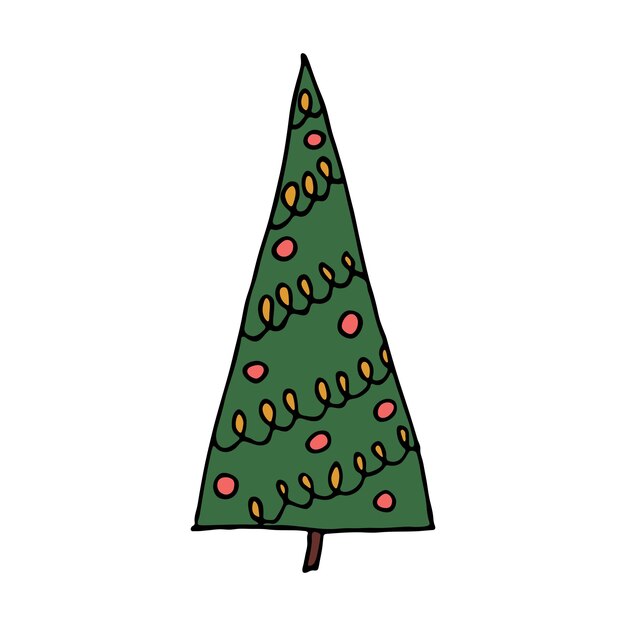Christmas tree hand drawn clipart Spruce doodle Single element for card print web design decor