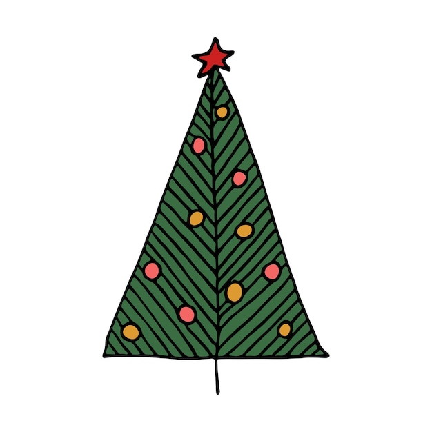 Christmas tree hand drawn clipart Spruce doodle Single element for card print web design decor