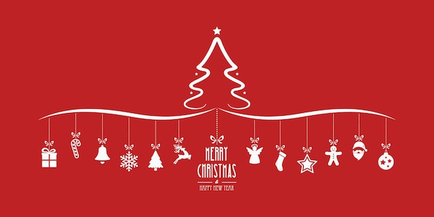 christmas tree hanging decoration elements red background