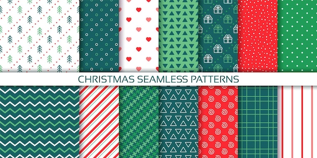 Christmas wrapping papers Seamless pattern Holiday Xmas background Set green red wallpaper