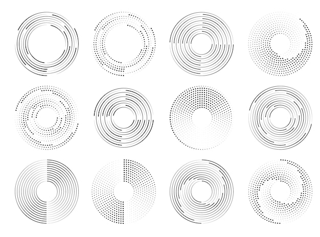 circle dotted speed lines set of black thick halftone dotted speed lines round swirl and curves
