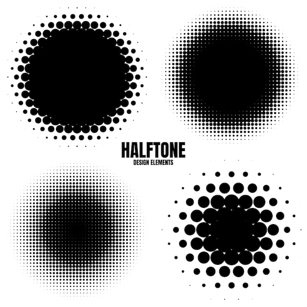 circle halftone design elements with black dots isolated on white background comic dotted pattern