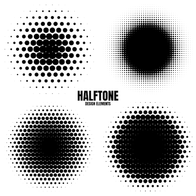 circle halftone design elements with black dots isolated on white background comic dotted pattern