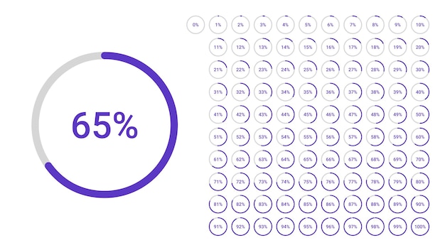 Circle percentage pie chart diagrams infographic from 0 to 100 numbers elements web design