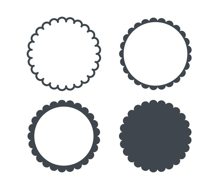 Vector circle scalloped frame scalloped edge round shape simple label and sticker form flower silhouette lace frame repeat cute vintage frill ornament vector illustration isolated on white background