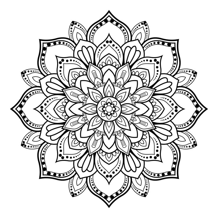 Vector circular pattern black and white floral ornamental mandala outline for coloring book pages 
