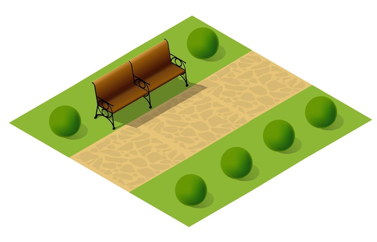City quarter top view landscape isometric 3D illustration with trees with park