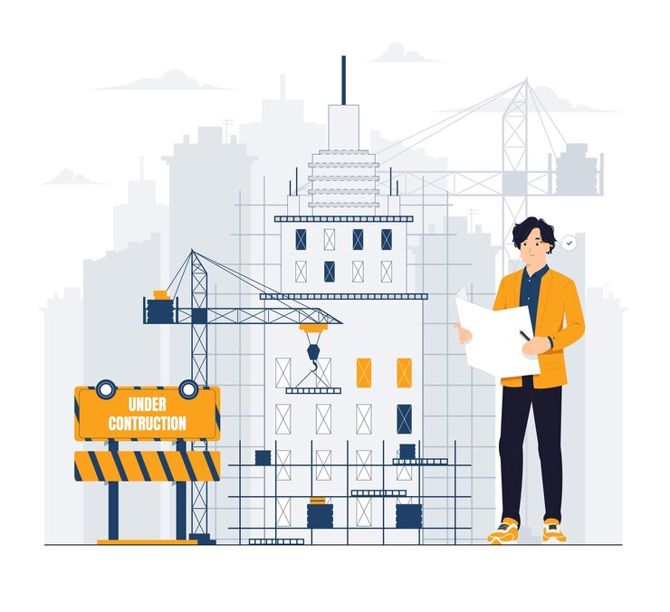 Vector civil engineer worker building architecture project construction concept illustration
