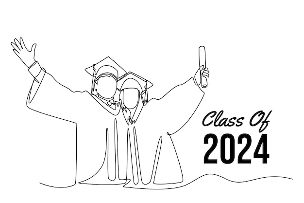 Class of 2024 concept Single line draw design vector graphic illustration