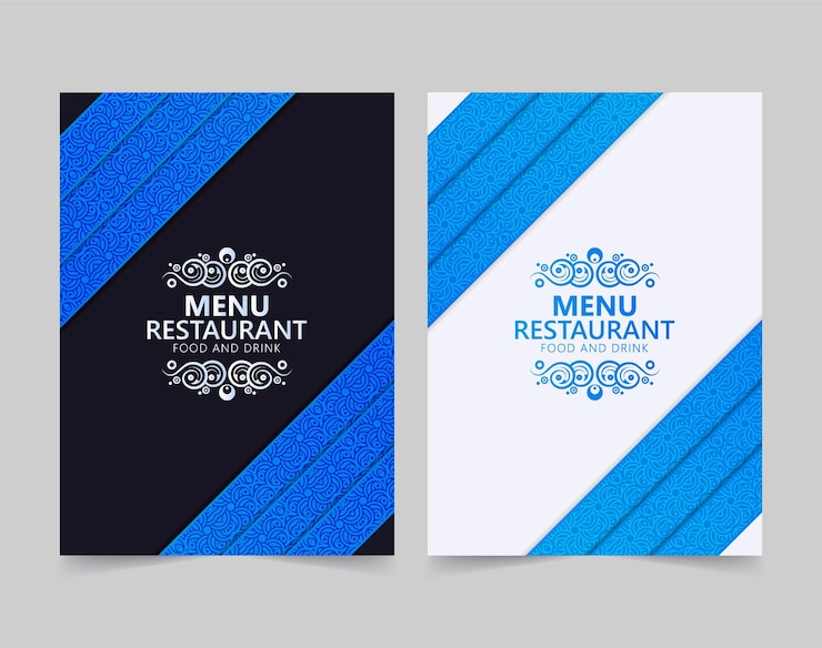 Vector classic blue ornaments restaurant menu