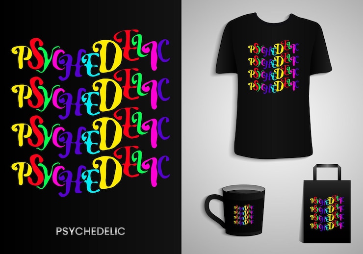 Vector classic typography style popular in the 1960s during the psychedelic era merchandise print design