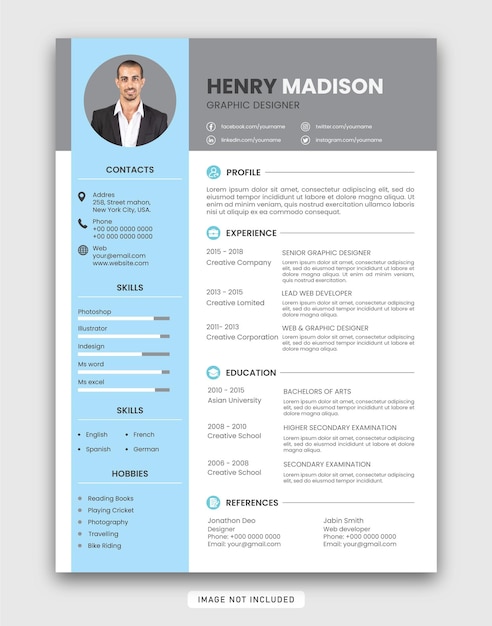 Clean and Modern Resume or CV Template Design
