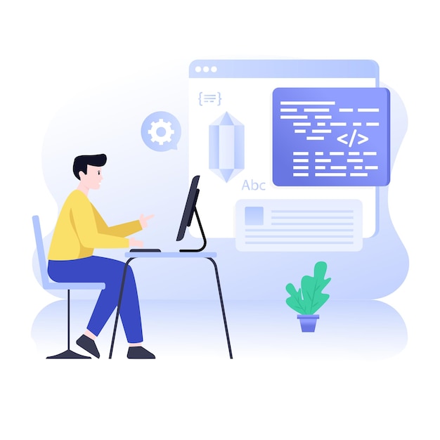Clean coding flat illustration web developer doing programming
