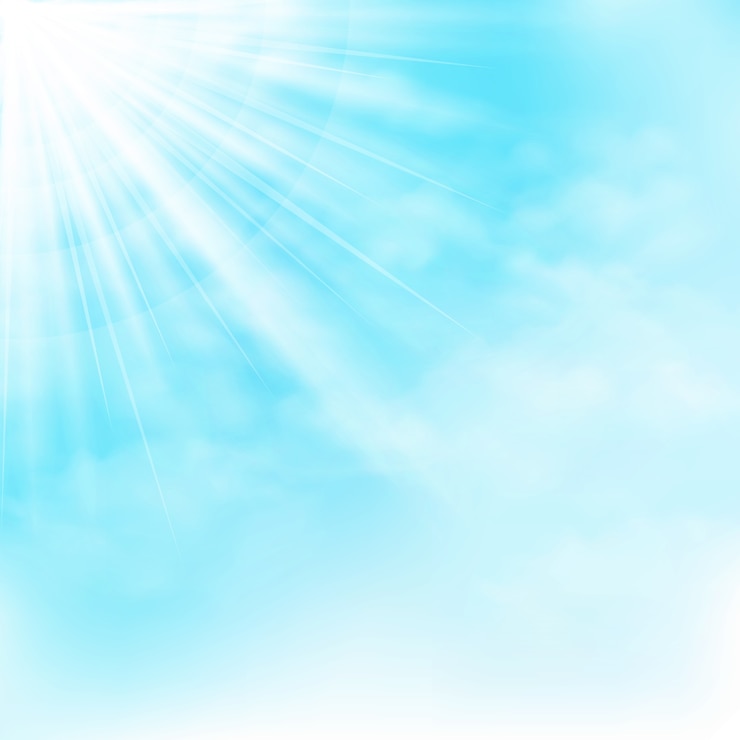 Vector clear sun shine on blue sky with clouds background.