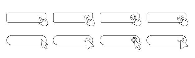 click here button with hand or mouse cursor click action button hand pointer icon with search field