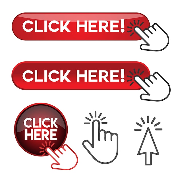 Click here button with hand pointer clicking