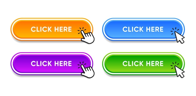 click here web buttons with hand cursor set of action button with arrow pointer click button