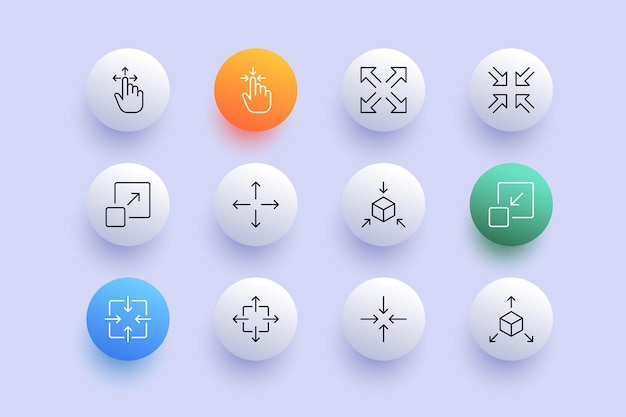 click line icon pressing sliding full screen tap pressure zoom out scrolling 3d object touch screen concept neomorphism style vector line icon for business and advertising