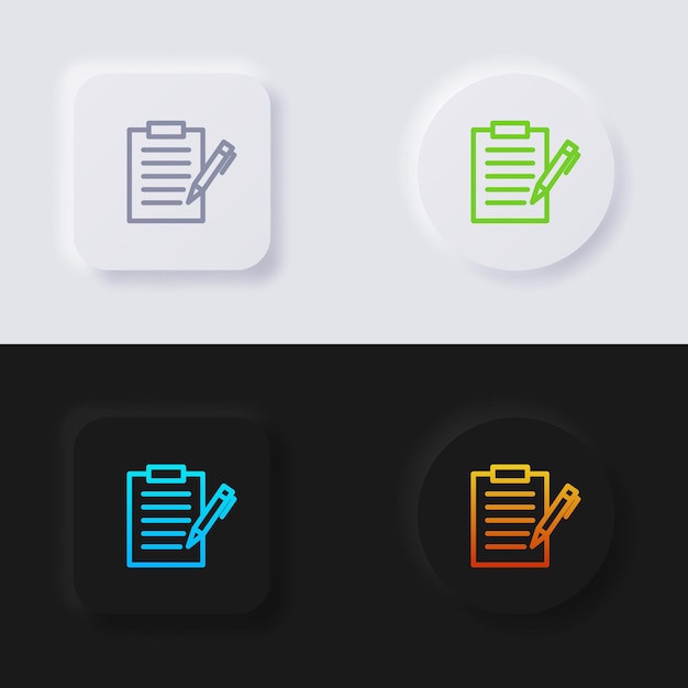 clipboard icon set, multicolor neumorphism button soft ui design for web design.